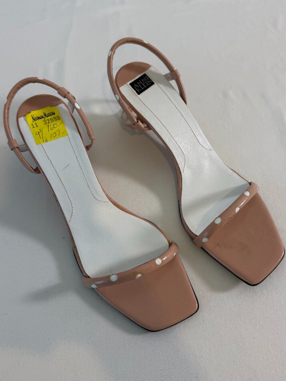 Vintage Anne Klein Italy Pink Polka Dot Slingback Kitten Heels Y2K Size 9.5